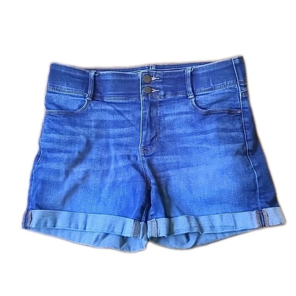 Apt. 9 Women's Dark Wash Cuffed Jean Denim Shorts 12 Stretch Waistband